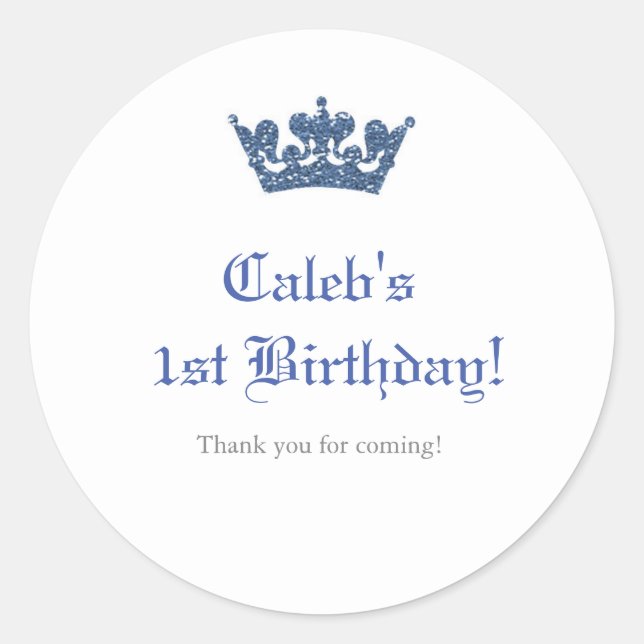 Redondo Rótulo Adesivo Blue Glitter Crown Royal Prince (Frente)