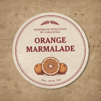 Redondo Rótulo Adesivo de Marmelada de Laranja Caseira Vin