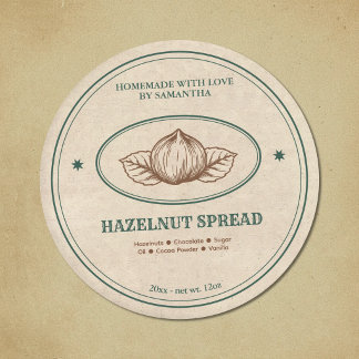 Redondo Rótulo de Adesivo de Creme de Avelã Caseiro Vintag