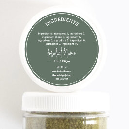 Redondo rótulo de adesivo de ingrediente verde floresta