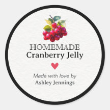 Rótulo de Geléia de Cranberry Caseira Adesivo Pers