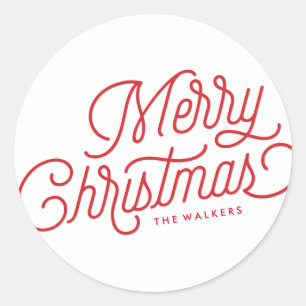 Redondo Rótulo do adesivo de Natal Merry Script Holiday