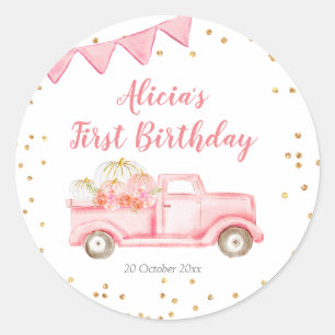 Redondo Rótulo do Adesivo Pumpkin Pink Truck Birthday