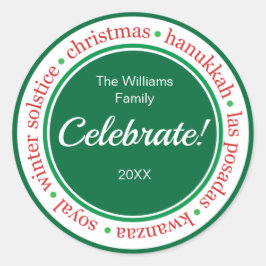 Redondo Rótulo do adesivo vermelho/verde feriado