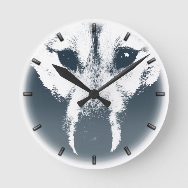 Redondo Rouco Pup Clock Oferece Relógio de Muro de Lobo (Frente)