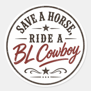 Redondo Salve Um Cavalo Monte um Cowboy BL Adesivo