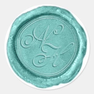 Redondo Selante de Cera Monograma Adesivo Aqua Teal Modern