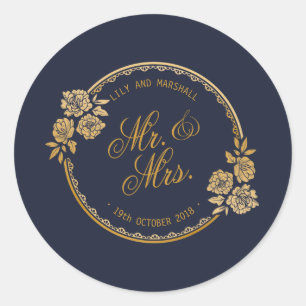 Redondo Selo de Adesivo de Casamento Personalizado em Ouro