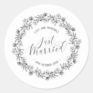 Redondo Selo de Adesivo Floral Personalizado Casamento