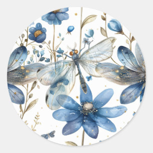 Redondo Selo de Envelope Adesivo Libélula Floral Azul