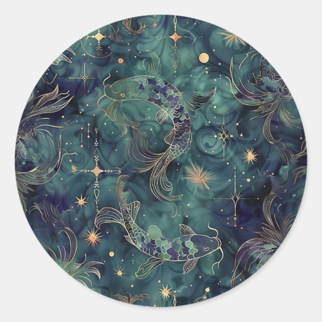 Redondo Selo do adesivo de astrologia de Peixes personaliz (Frente)