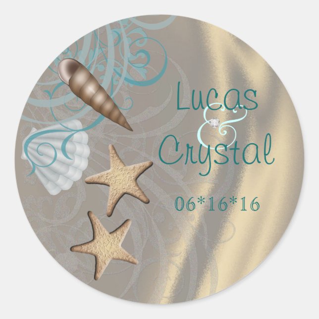 Redondo Shimmering Seashell Teal Salve O Adesivo De Datas (Frente)