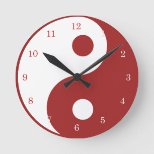 Redondo Símbolo Yin Yang, vermelho e branco, relógio