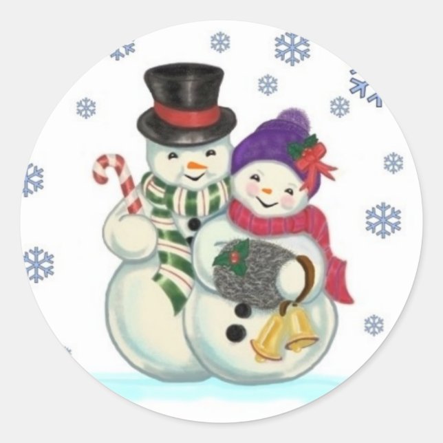 Redondo Snowman casal adesivo (Frente)