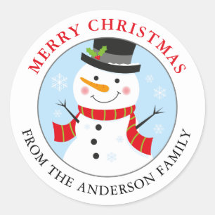Redondo Snowman Personalizado Adesivo de Feriados