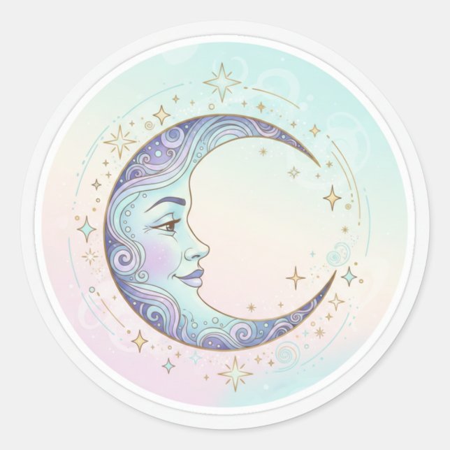 Redondo Sonhador Celestial: Adesivo da Lua Mística (Frente)