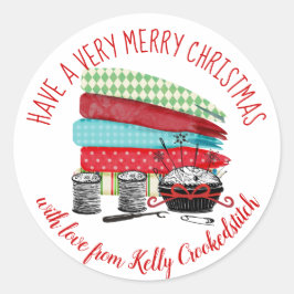 Redondo Tecido costurando noções colando adesivo de Natal