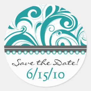 Redondo Tendy Teal Swirlies Salve o adesivo Date