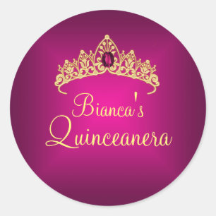 Redondo Tiara de Gema Dourada e Rosa Adesivo Quinceanera