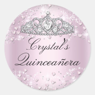 Redondo Tiaro de Brilho Rosa & Adesivo de Quinceanera Cora