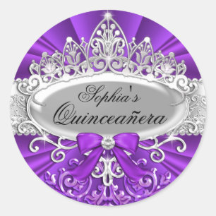 Redondo Tiaro Roxo & Adesivo de Quinceanera Damask