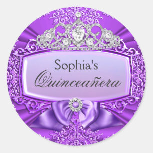 Redondo Tiaro Roxo & Adesivo de Quinceanera Damask
