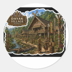 REDONDO TÍTULO ALDEIA DAYAK CULTURA TRIBAL BORNEO ADESIVO