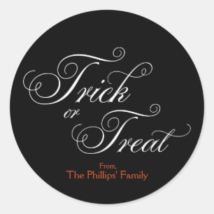 Redondo TRICK OR TREAT Adesivo de Halloween Preto Elegante