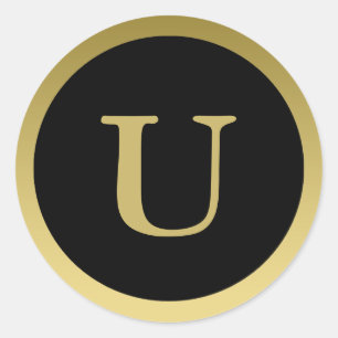 Redondo U :: Monograma U Adesivo Preto e Dourado Elegante