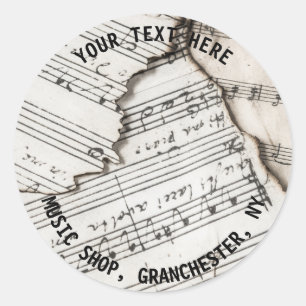 Redondo Um adesivo com tema musical. Notas musicais, texto