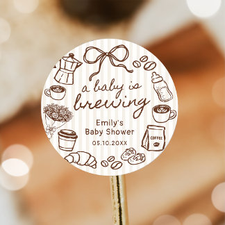 Redondo Um Bebê está Preparando Café Adesivo Chá de Bebê