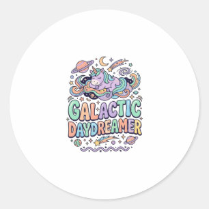 Redondo Unicórnio Sonhador Galáctico Kawaii Adesivo e Cami