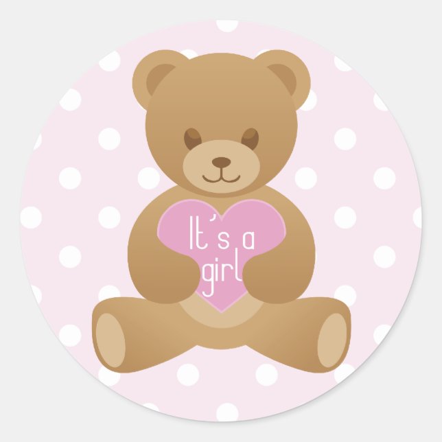 Redondo Urso de pelúcia "É uma garota" adesivo rosa (Frente)