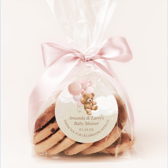 Redondo Urso de Teddy com Adesivo de Balões Rosa Esbranqui (Criador carregado)