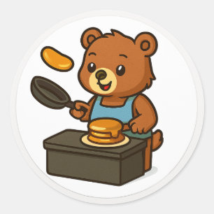Redondo Urso Fazendo Panquecas – Adesivo de Urso de Desenh