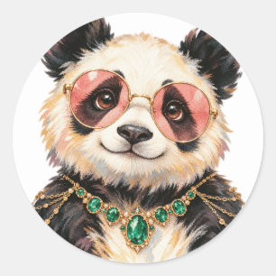 Redondo Urso Panda em Aquarela Adesivo de Arte de Animal