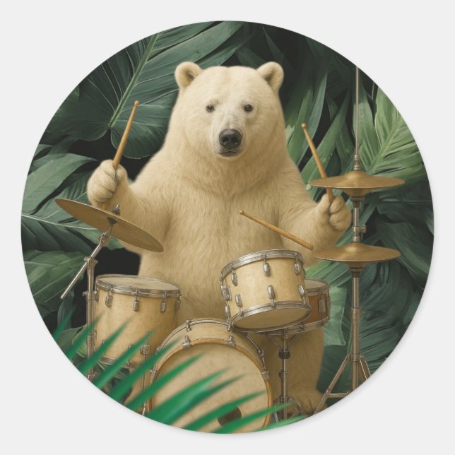 Redondo Urso Tocando Tambores Naquele Adesivo da Floresta (Frente)