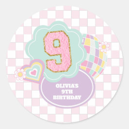 Redondo Varsity elegante adesivo pastel Aniversário de 9 a