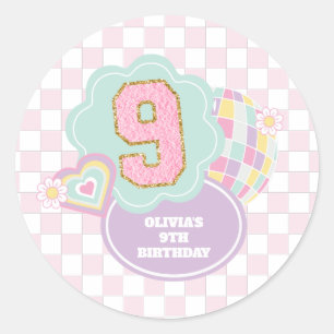 Redondo Varsity elegante adesivo pastel Aniversário de 9 a