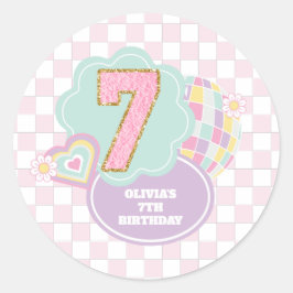 Redondo Varsity preppy pastel adesivo 7º Aniversário