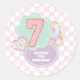 Redondo Varsity preppy pastel adesivo 7º Aniversário