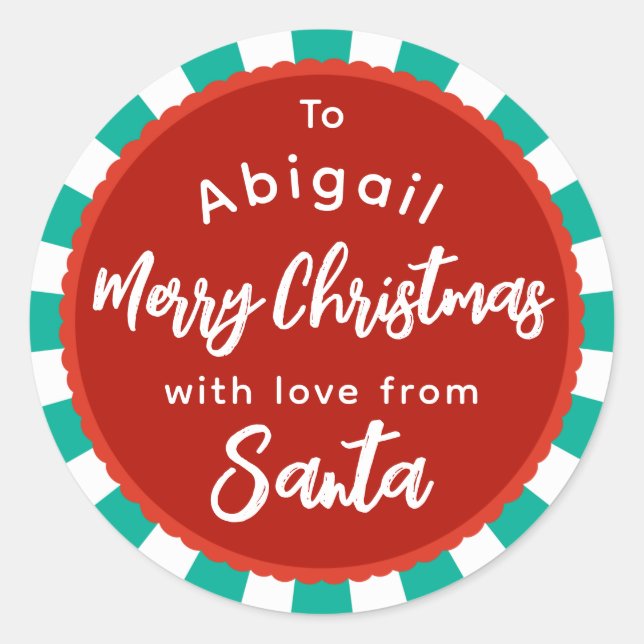 Redondo Vermelho e verde listrado do adesivo de presentes  (Frente)