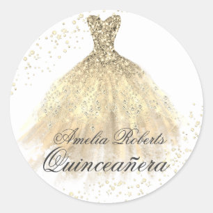Redondo Vestido Brilho Dourado Adesivo Quinceanera