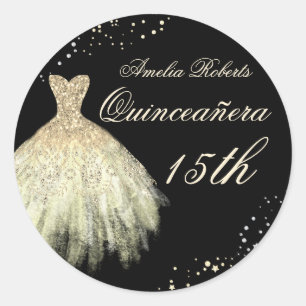 Redondo Vestido Quinceanera Brilho Ouro Preto Adesivo
