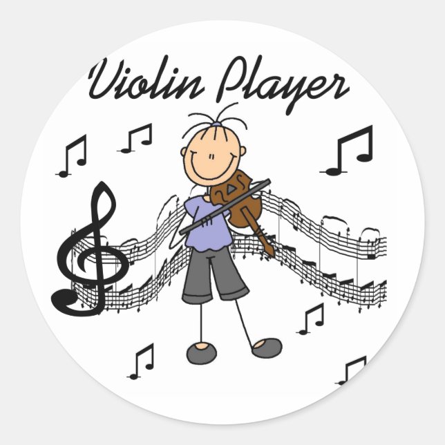 Redondo Vinheta adesivo do violino Player (Frente)
