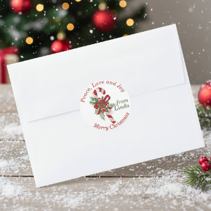 Redondo Vintage Candy Cane - Adesivo de Presente de Natal 
