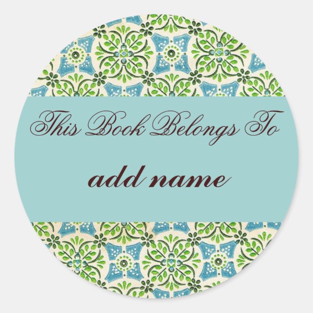 Redondo Vintage "este livro pertence a" adesivo (Frente)