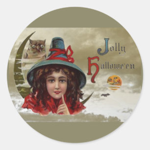 Redondo Vintage Jolly Halloween - Adesivo de Bruxa