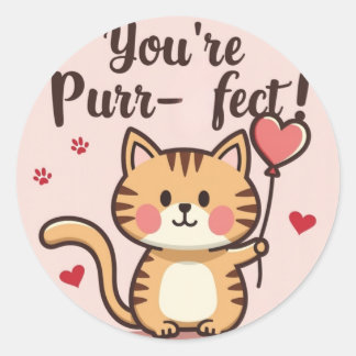 Redondo 'Você é Purr-fect!' Adesivo de Namorados de gato
