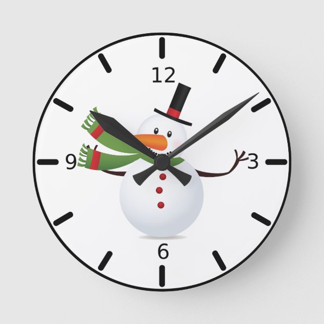 Redondo Waving Carrot Nose Snowman Round Relógio (Frente)